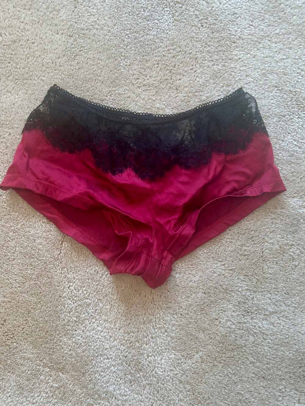 I.D. Sarrieri Dark Burgundy Silk and Black Lace High Waisted Briefs EU 38/ UK S